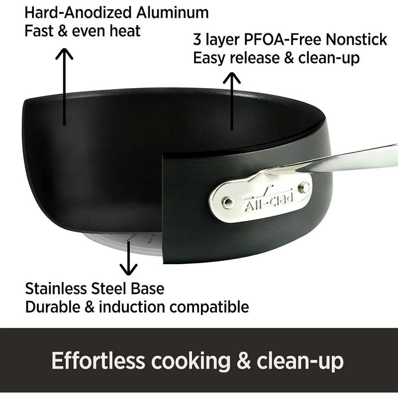 HA1 Hard Anodized Nonstick Saute Pan with Lid and Fry Pan Set 4 Quart, 10 Inch Induction Oven Broiler Safe 500F Pots and Pans