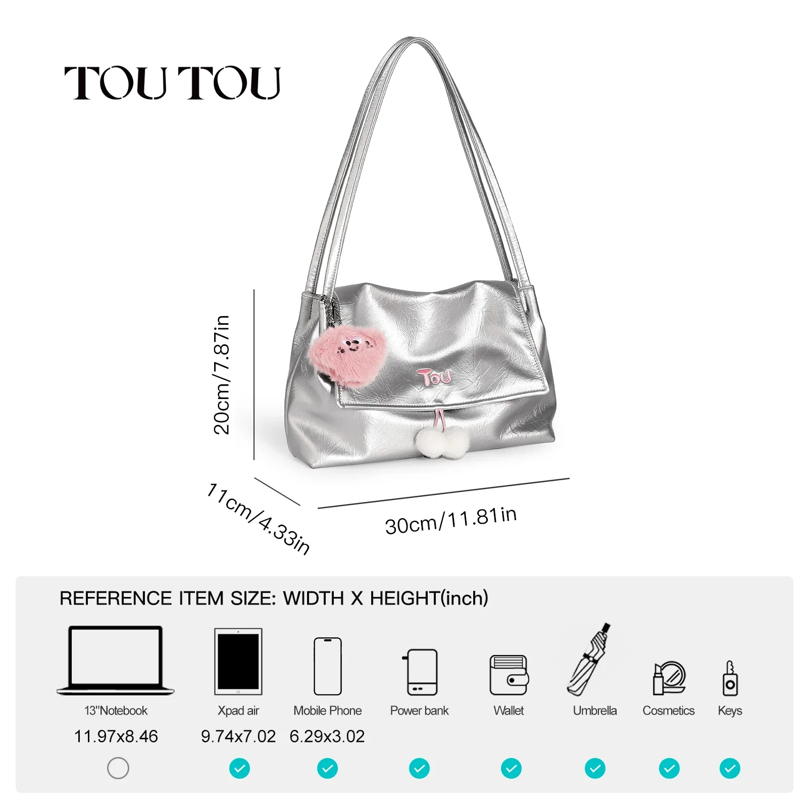 TOUTOU Tote Bag Women Large Capacity Magnetic Closure with Soft Furry Accessory Shoulder Bags for Work and School Doll Pendant