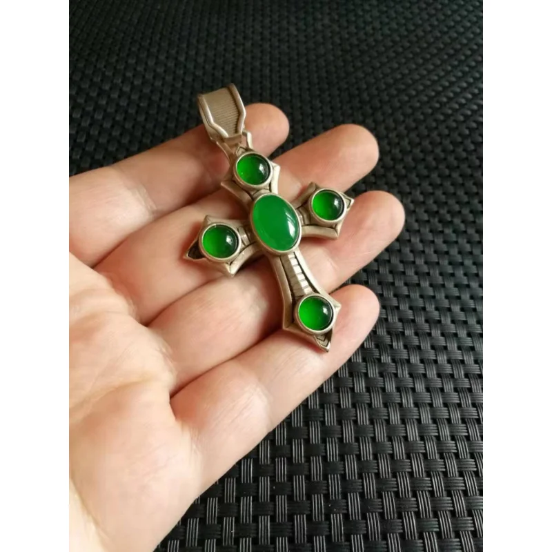 قلادة مرصعة بالفضة القديمة ، اكسسوارات العقيق الأخضر الإمبراطور