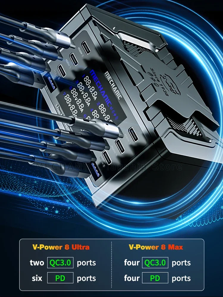 MECHANIC V-Power 8 Ultra 8Max LED Carregador de exibição digital independente, carregamento sem fio, produto eletrônico, carga super rápida, 15W