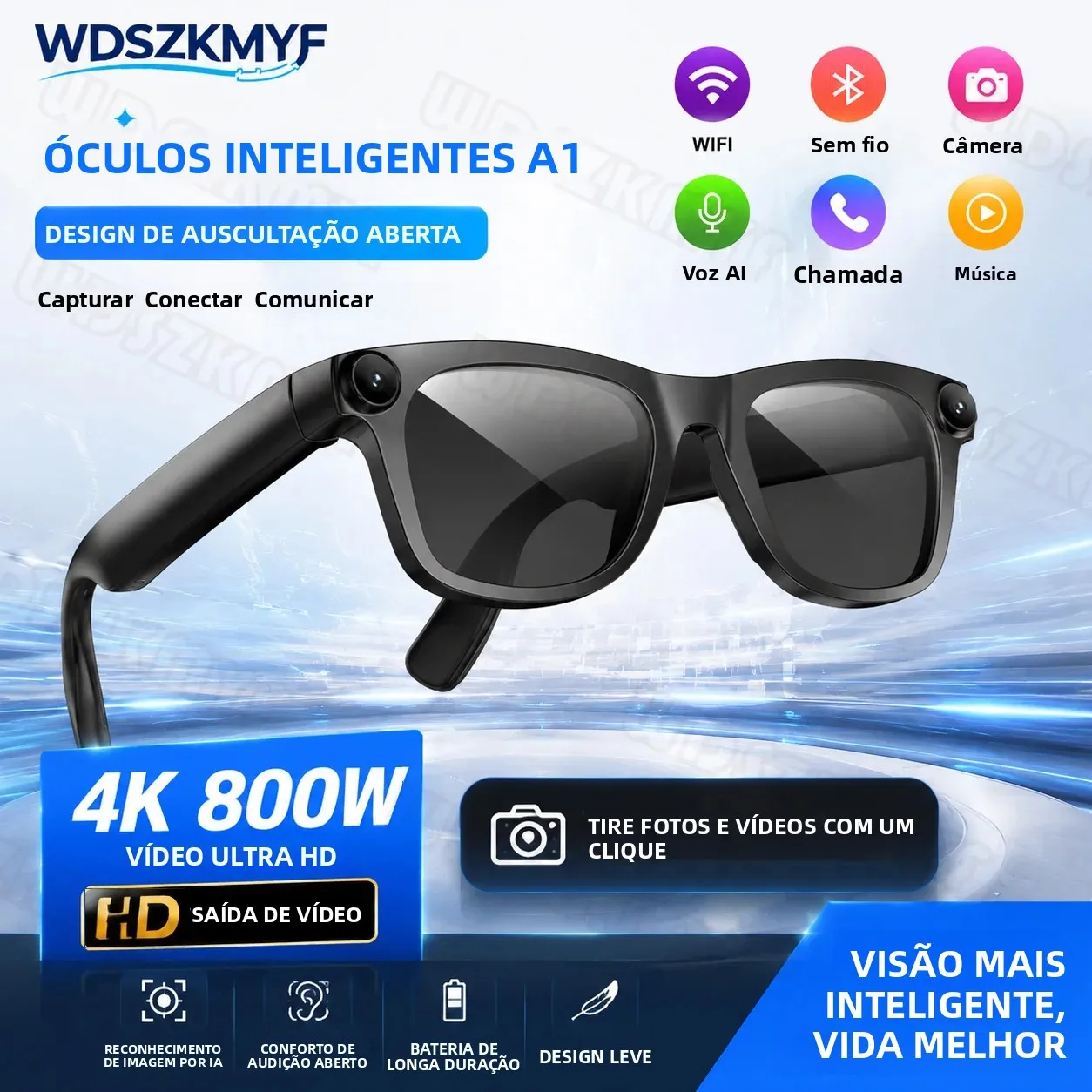 新型800w-4kカメラ搭載スマートaiメガネ、動画撮影、写真認識、ai音声翻訳、bluetooth通話録音、ミニカメラ