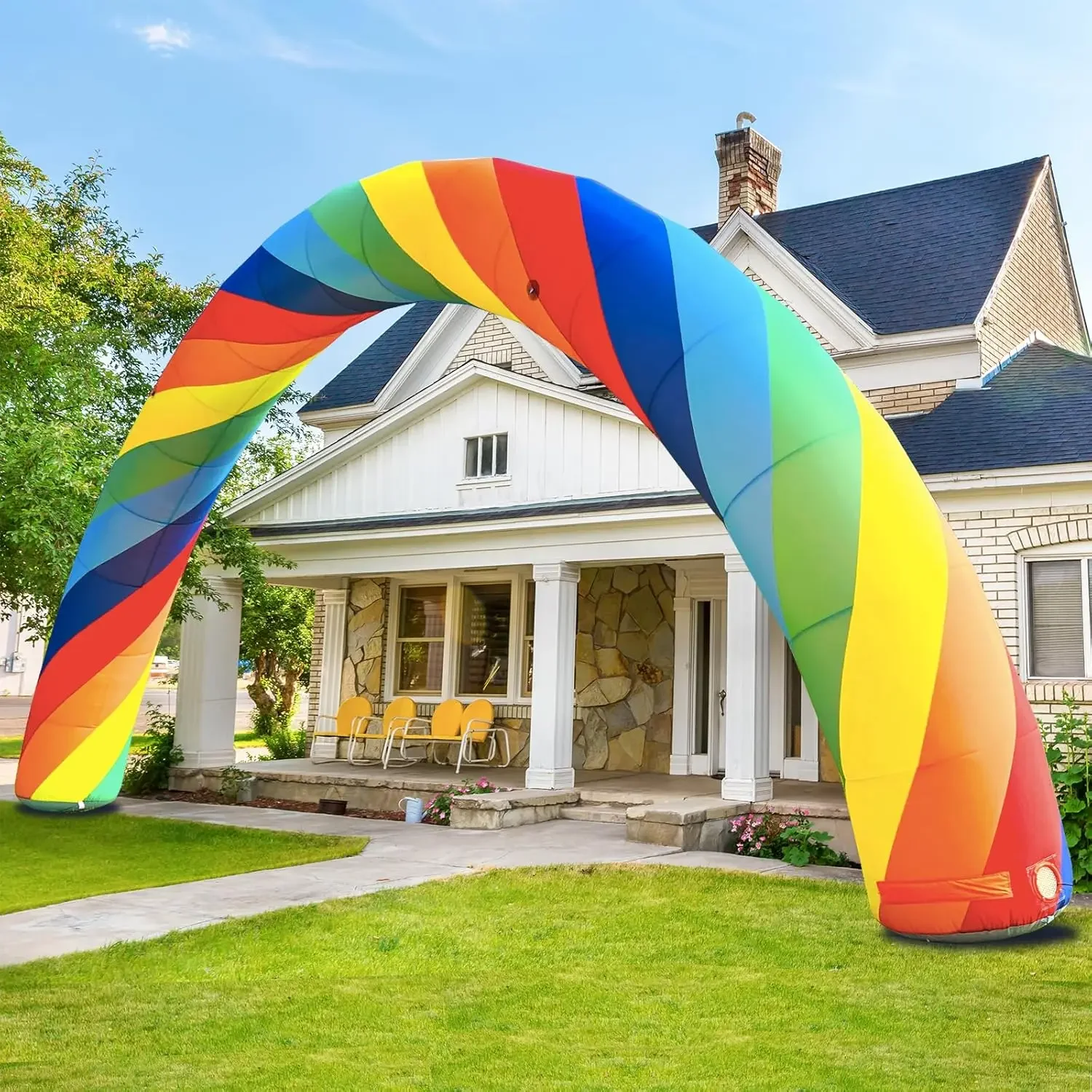 26-Foot rainbow inflatable arched snowball and balloon with built-in 150-watt blower waterproof for birthday parties