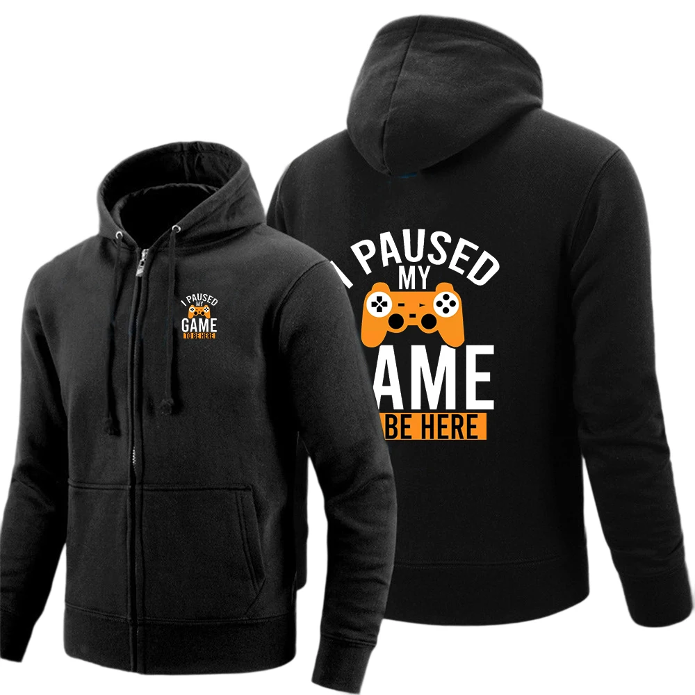 2025 I Paused My Game To Be Here Print Spring And Autumn New Men's Cotton Solid Color Zipper Hoodies Custom Pullover Tops