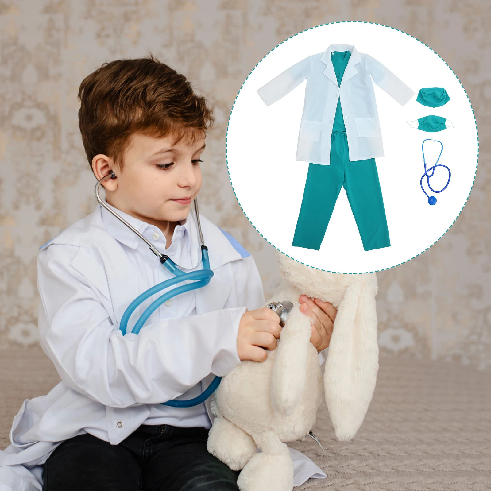 

Doctor's Surgical Suit s Stethoscope Prop Dress up for Toddlers Costume White Coat Simulated Cloth Outfit Surgery Cosplay