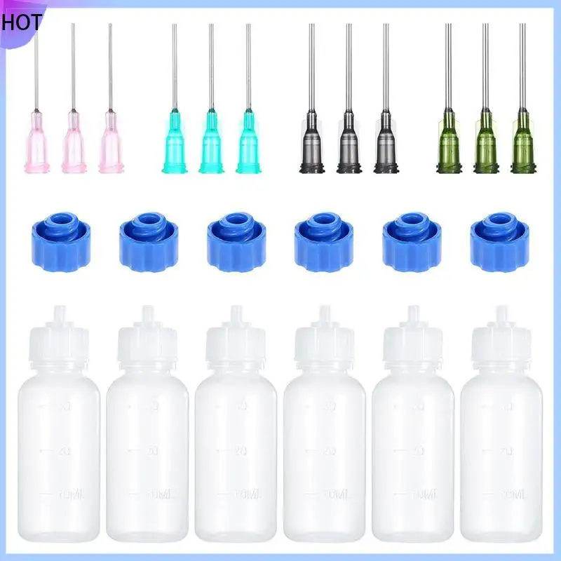 

B45C 6 шт. бутылки с игольчатым наконечником, пластиковая бутылка-капельница емкостью 30 мл, 14Ga 16Ga 18Ga 20Ga тупые наконечники иглы для клея