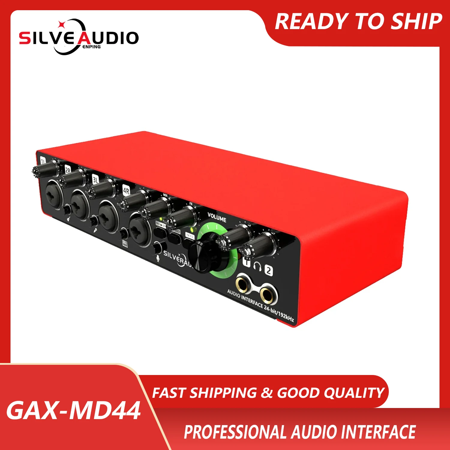 GAX-MD44 OEM Professional 24bit 192kHz Interface de Audio 4 in 4 Audio Interface for Podcast Recording Music Instrument