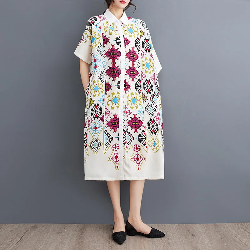 

Female new summer korean style plus size slim fashion short -sleeve printed M-length loose dress