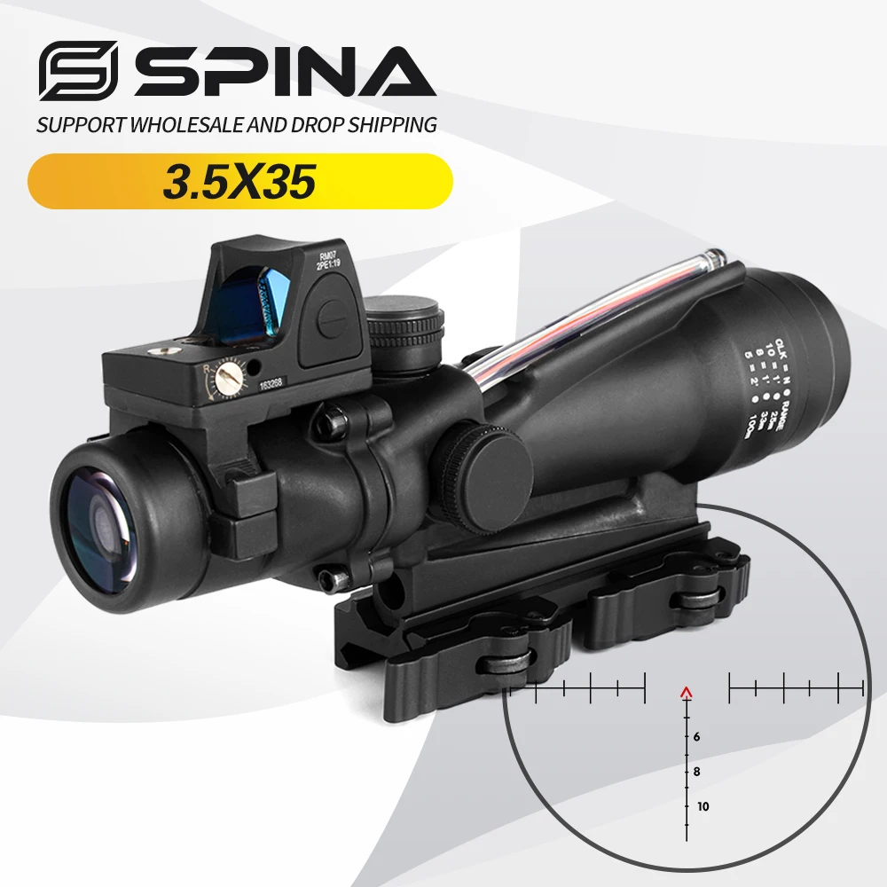 

Tacticle Hunting 3.5x35 Riflescope Real Red Fiber Optical Scope Sight with Red Dot Optics and Killflash QD Mount for 20mm Rails