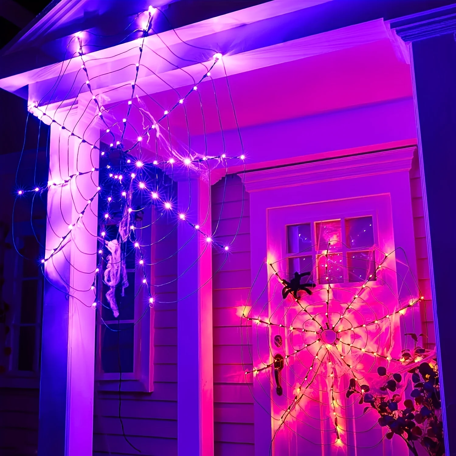 1pc  Spider Web LED String Lights with USB & Battery Power,  Decorative Halloween Lighting, Purple, Indoor/Outdoor Use, Includes