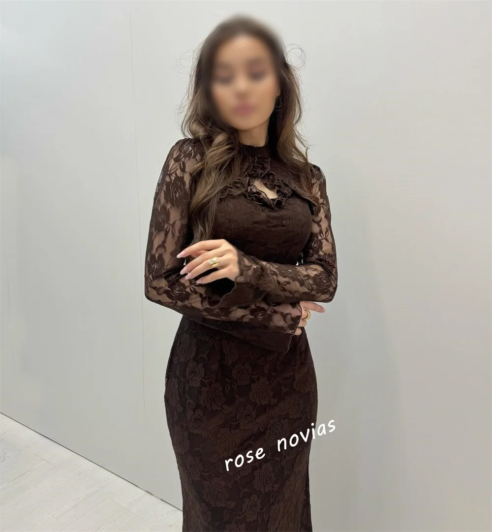 Vestidos largos clásicos de manga larga de encaje fruncido exquisito personalizado vestido de noche Formal ocasión a medida fiesta de boda