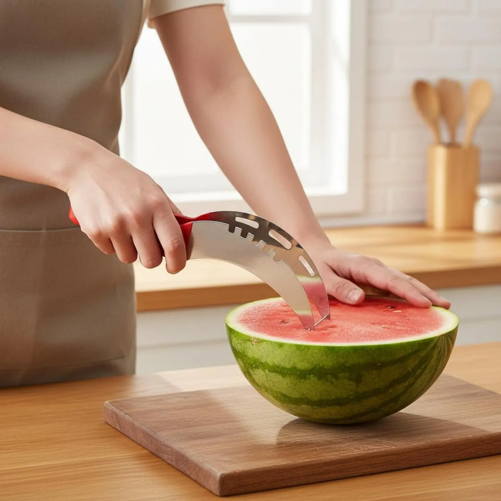 Watermelon Cube Cutter Food Grade Material Watermelon Cube Cutter Stainless Steel Fruit Corer Comfortable Grip Kitchen Gadget view 6