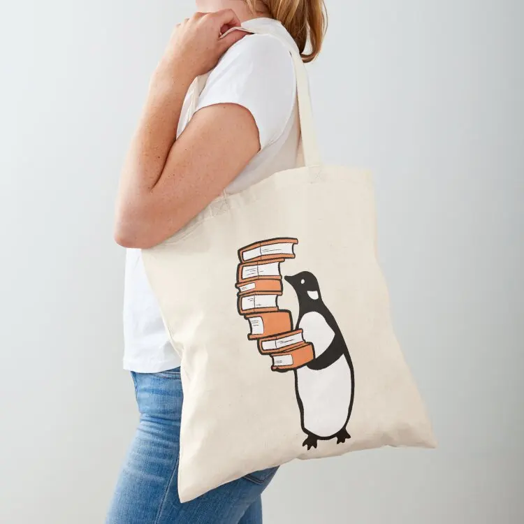 

Penguin holding pile of books Tote Bag Canvas tote bag women custom canvas bag eco pack
