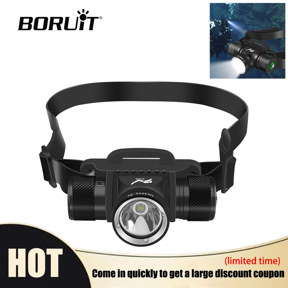 

BORUiT HP900 Diving Headlamp 800LM IPX8 Waterproof Aluminum Alloy Headlight 18650 Battery for Fishing Camping Outdoor Use
