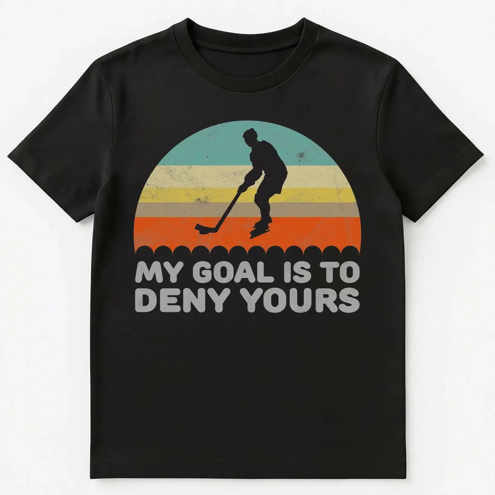 Camiseta divertida de hockey sobre hielo, My Goal Is To Deny Yours, estilo vintage lavado, ligeramente elegante y transpirable para hombre