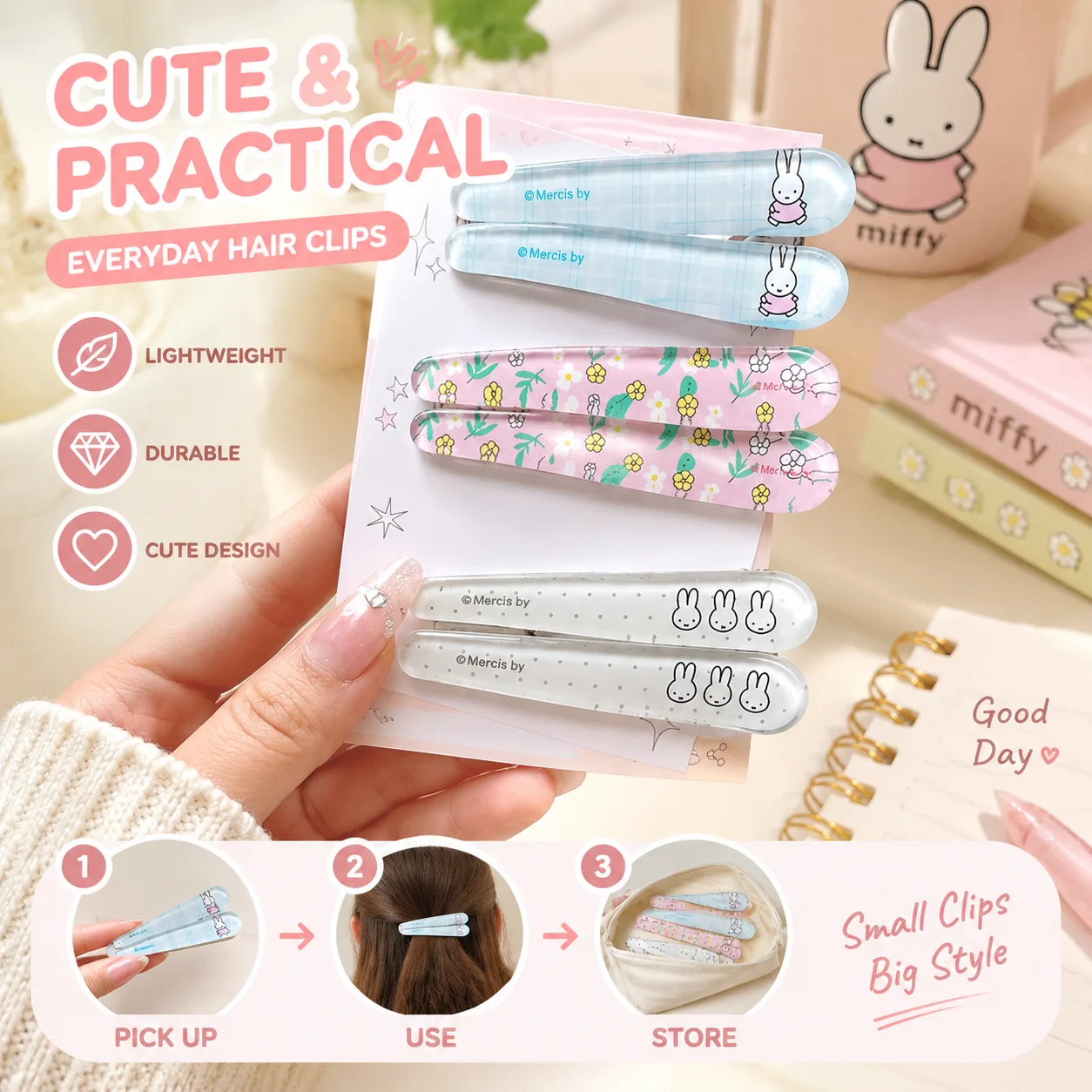 Cute Miffy Rabbit Cartoon Duckbill Hair Clip Sweet Girl Side Clip Bangs Hairpin Fashion Fresh Style Hair Accessory for Women