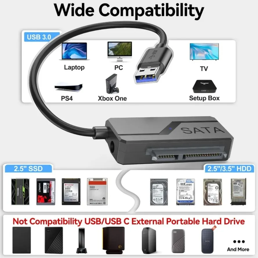 USB 3.0 To 22 pin Sata Adapter for 2.5/3.5 Inch High Speed Transmission External HDD SSD SATA Adapter