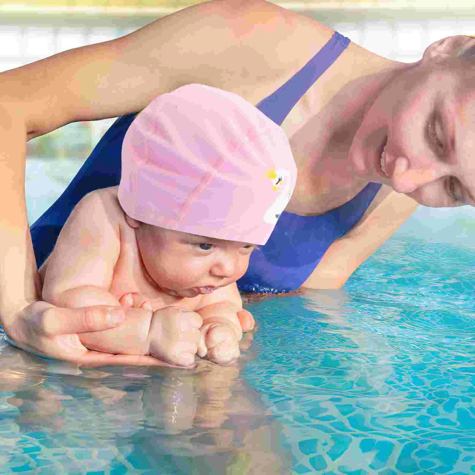 Children's Swimming Cap Toddler Caps Elasticity PVC Hat Cartoon Comfortable Kids