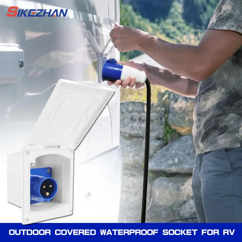 1Pc 220V-250V 16A RV External Electrical Socket With Cover Waterproof Plug Socket For Caravan Camper Modification Accessories