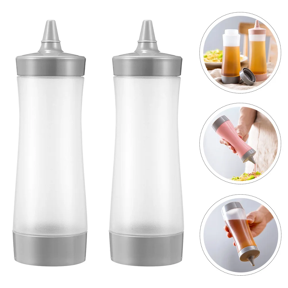 

2Pcs Squeeze Sauce Bottles Grey Safe Odorless Plastic Leakproof Kitchen Squeeze Bottle for Salad Dressing Bbq Sauce Condiments
