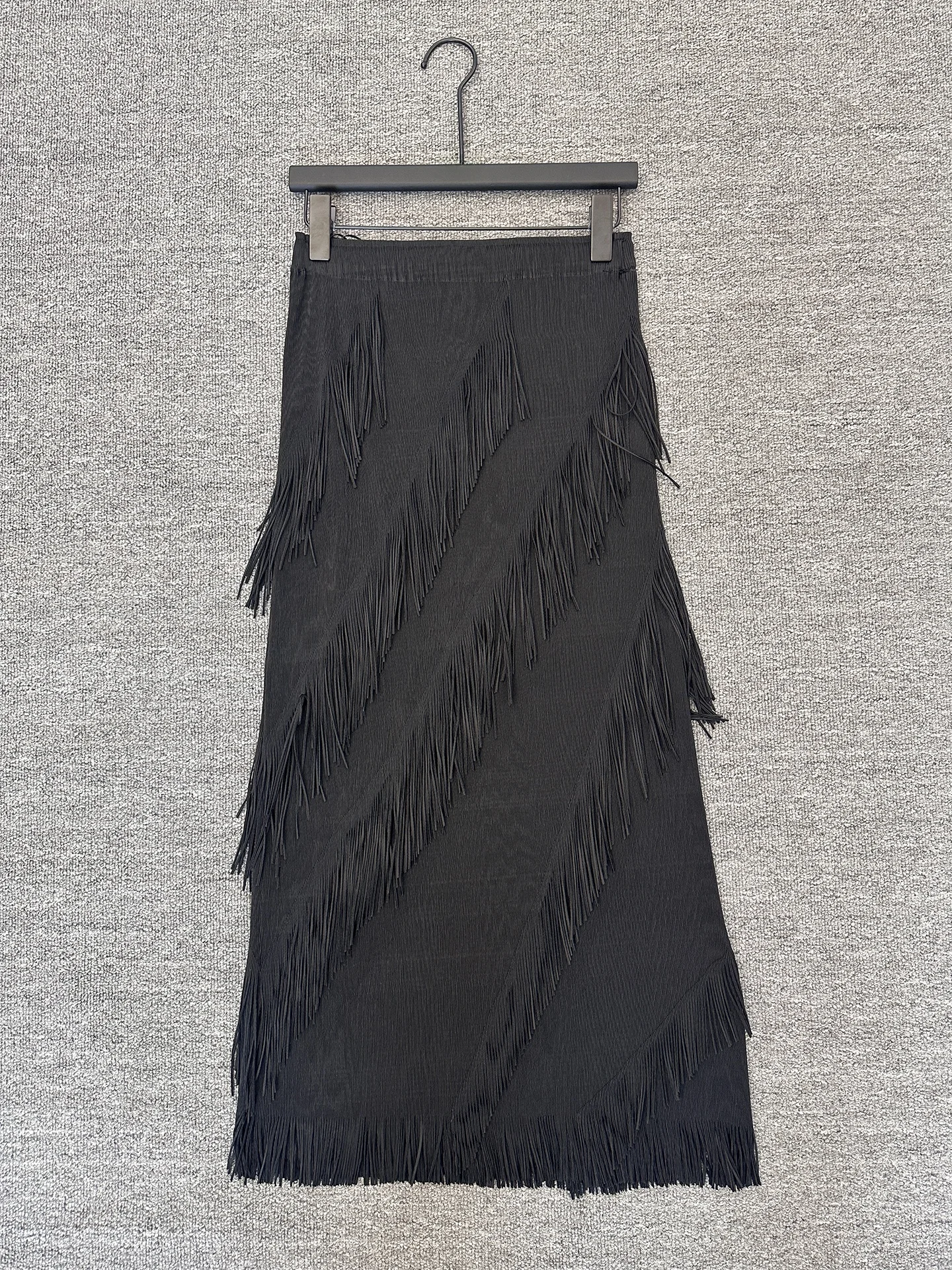 

High Waist Pleated Black Tassel Half Skirt Women's Slimming Layered Midi Straight Tube Skirt Summer European Style Aileen Brand