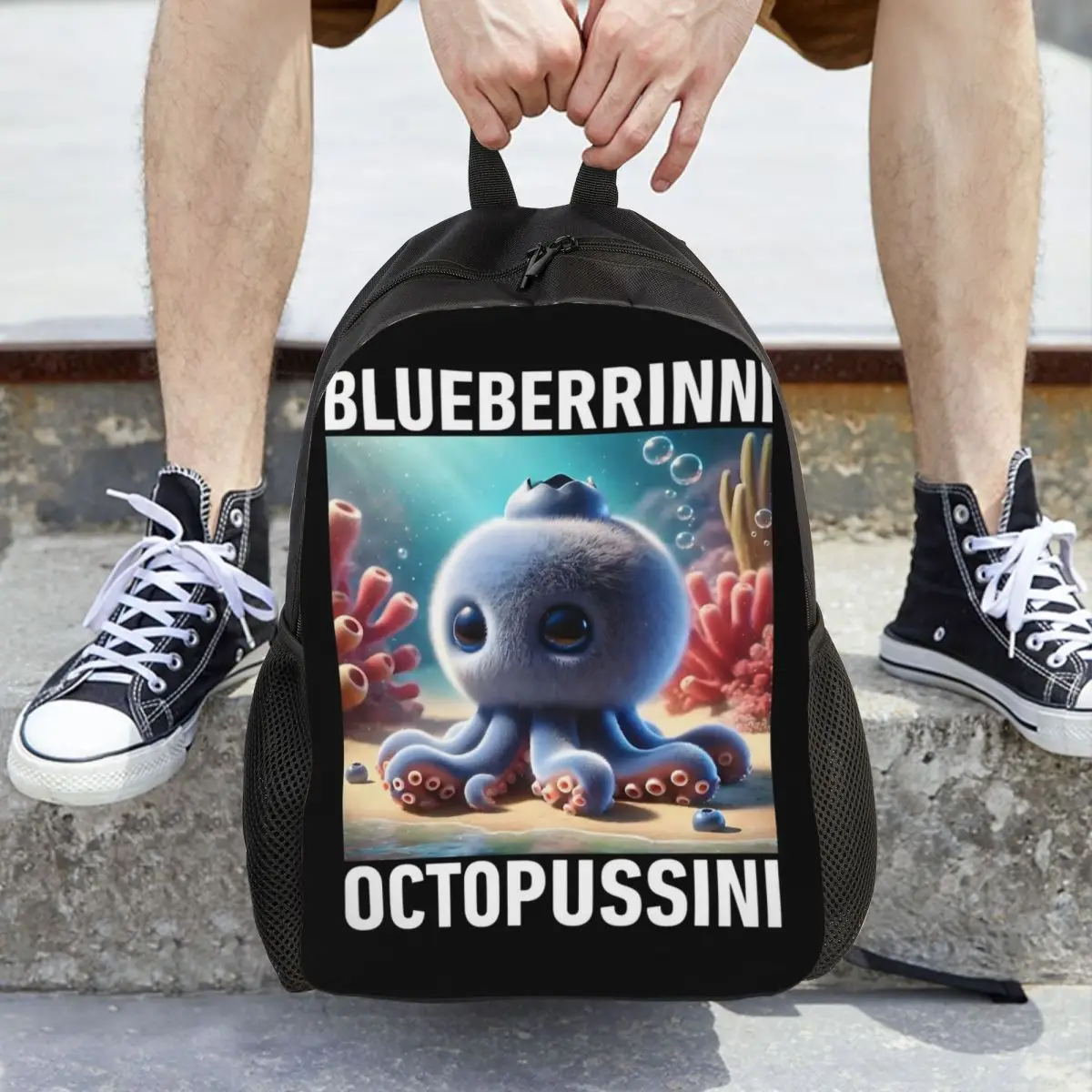 

Blueberrinni Octopussini Italian Brainrot Cool Backpack Lightweight Student Work Daypack for Men Women College Canvas Bags