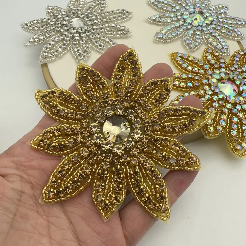 1PCS Rhinestone Flower Applique Patches Iron On/Sew On Wedding Dress Accessories for Clothes Decoration
