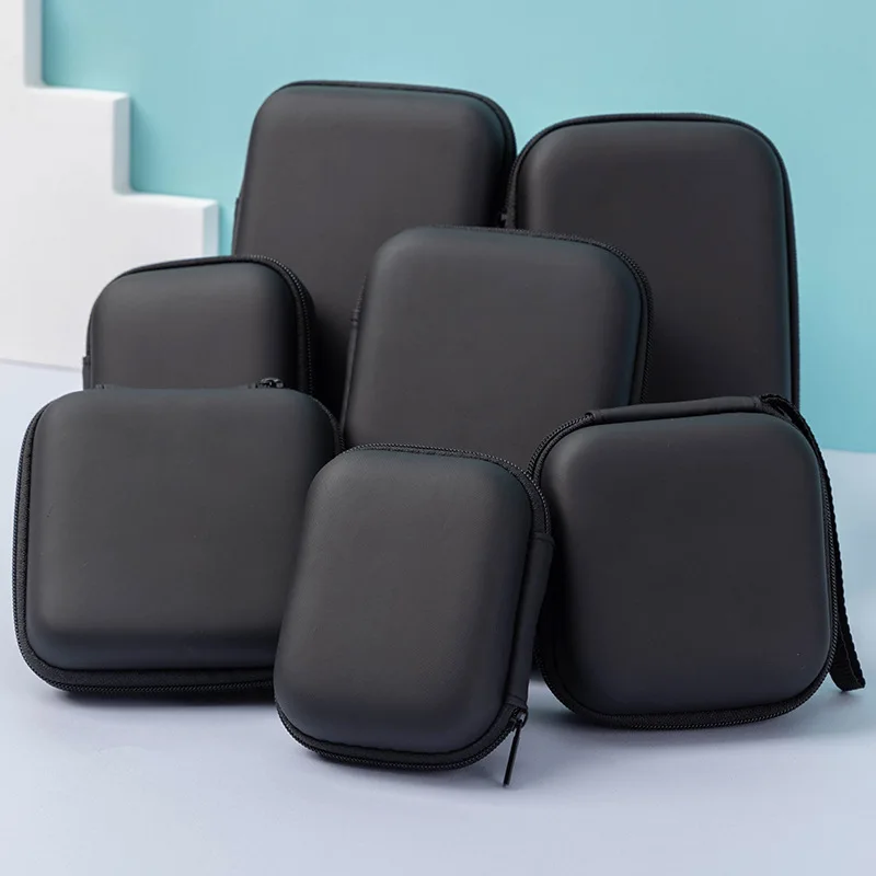 Mini bolsa portátil con cremallera para auriculares, caja de almacenamiento de Cable de carga, soporte de Cable de datos para auriculares antipresión EVA, bolsa de transporte para auriculares