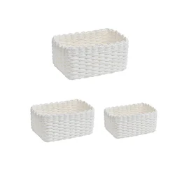 3 Pieces Set Storage Basket Pastoral Replacement Rectangular Solid Color Woven Makeup Toiletries Organizer Container