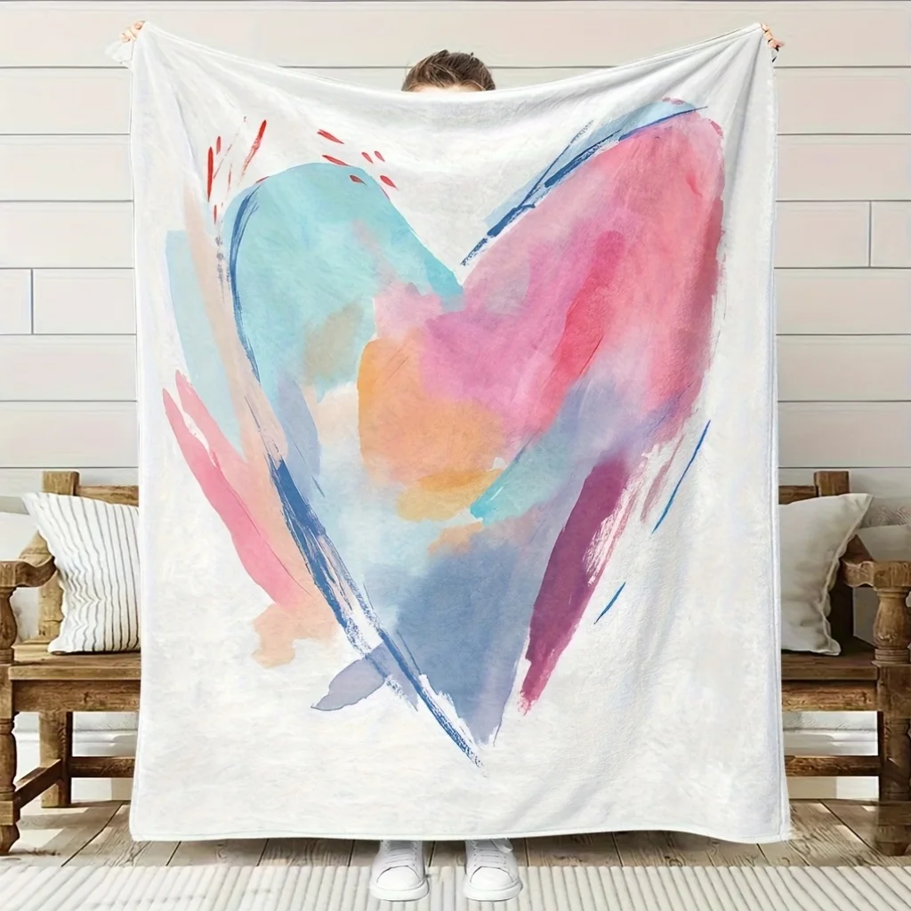 Comfortable Abstract Heart Pattern Fleece Blanket | Soft High-Definition Digital Print, Cooling, All-Season Use,  Polyester