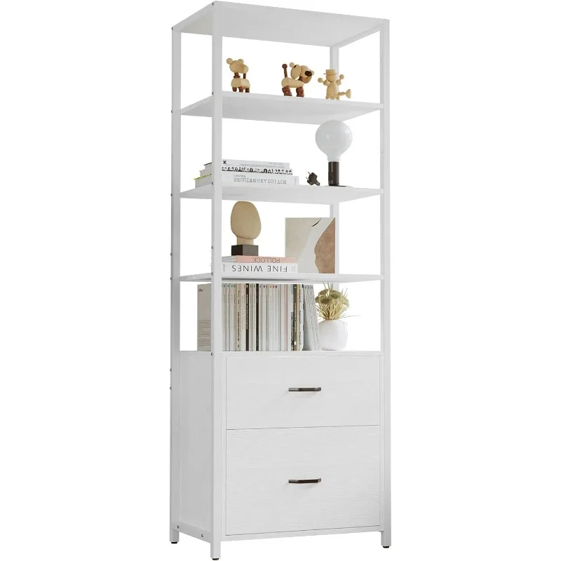 Bookcase with File Cabinet Drawers, 71.6 in Tall Bookshelf 5 Tier, Freestanding Storage Home Office Cabinet Organizer,