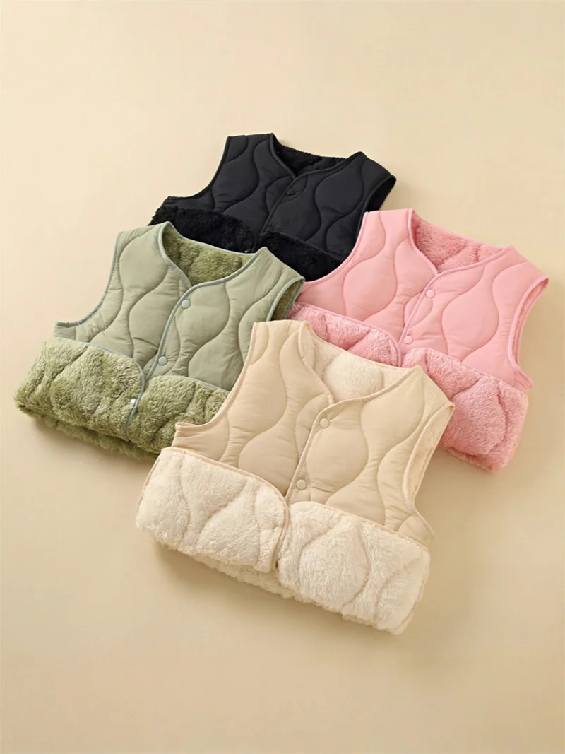 Children Solid Warm Vest Kids Winter Casual Comfortable Thick Plush Outerwear Boys Outdoor Daily Clothes Thermal Waistcoat Yk129