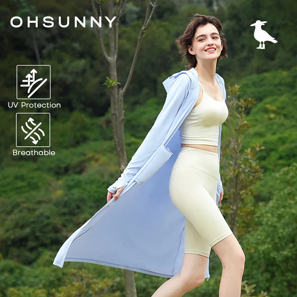 

OhSunny Sun Protection Trench Coat for Woman Breathable Abaya Outdoor Hiking Camping Casual Two-way Zipper Long Jacket UPF50+
