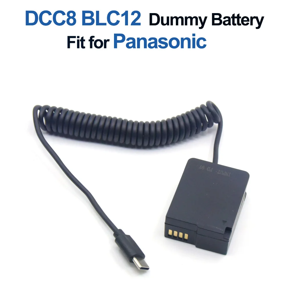 

BLC12 Dummy Battery USB C to DCC8 DC Coupler Fit for Panasonic Lumix DMC-FZH1 FZ200 G6 G80 G85 G5K GH2K GH2S Gx8 G90 FZ2500