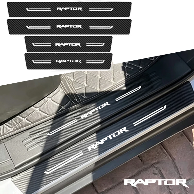 Carbon Fiber Car Door Sill Anti Kick Sticker Scuff Scratch for Ford Raptor Logo Trunk Bumper Strip Waterproof Film Accessories