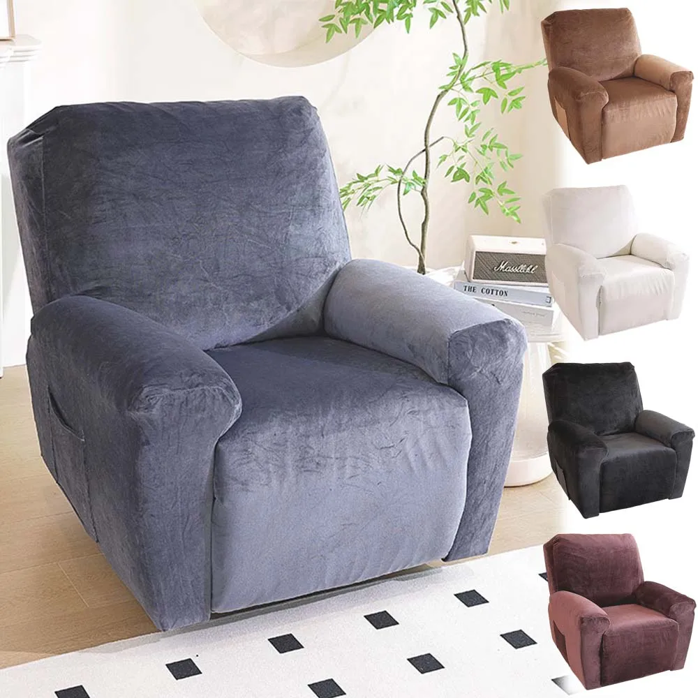 

Solid Color Stretch Recliner Slipcover 4pcs Soft Armchair Couch Protector with Pocket Anti Slip Plush Cover for Home Decor쇼파 커버
