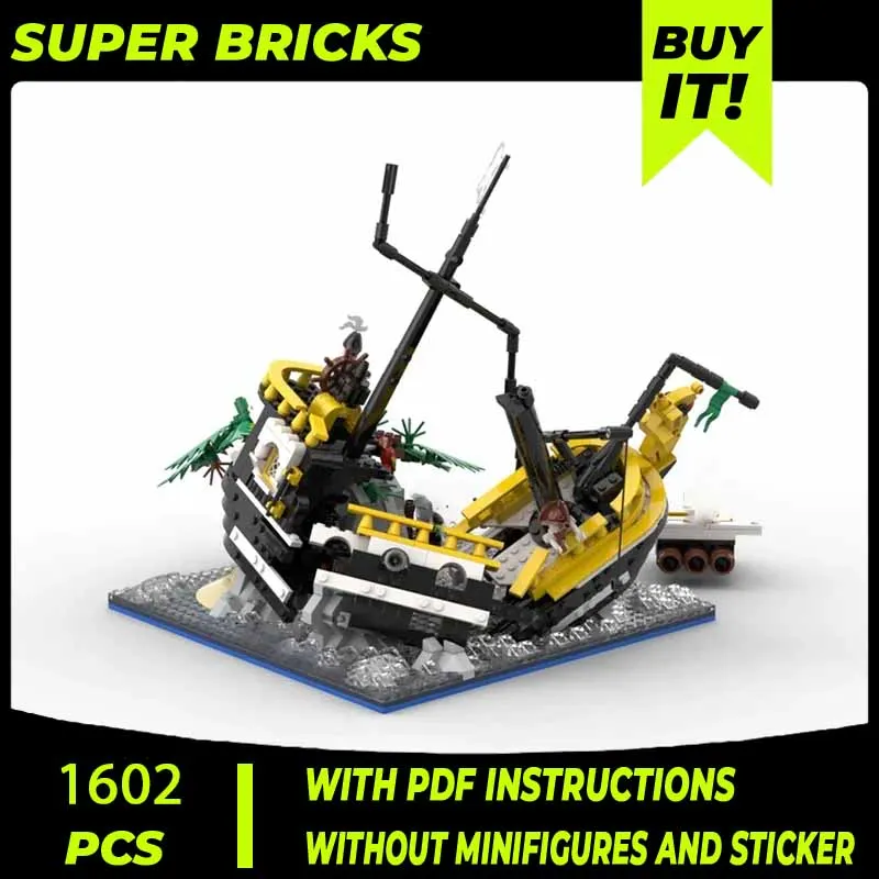 Moc Building Blocks Medieval Shipwreck Island Model Technology Bricks DIY Assembly Pirate Ship Toys Boy Child Holiday Gifts