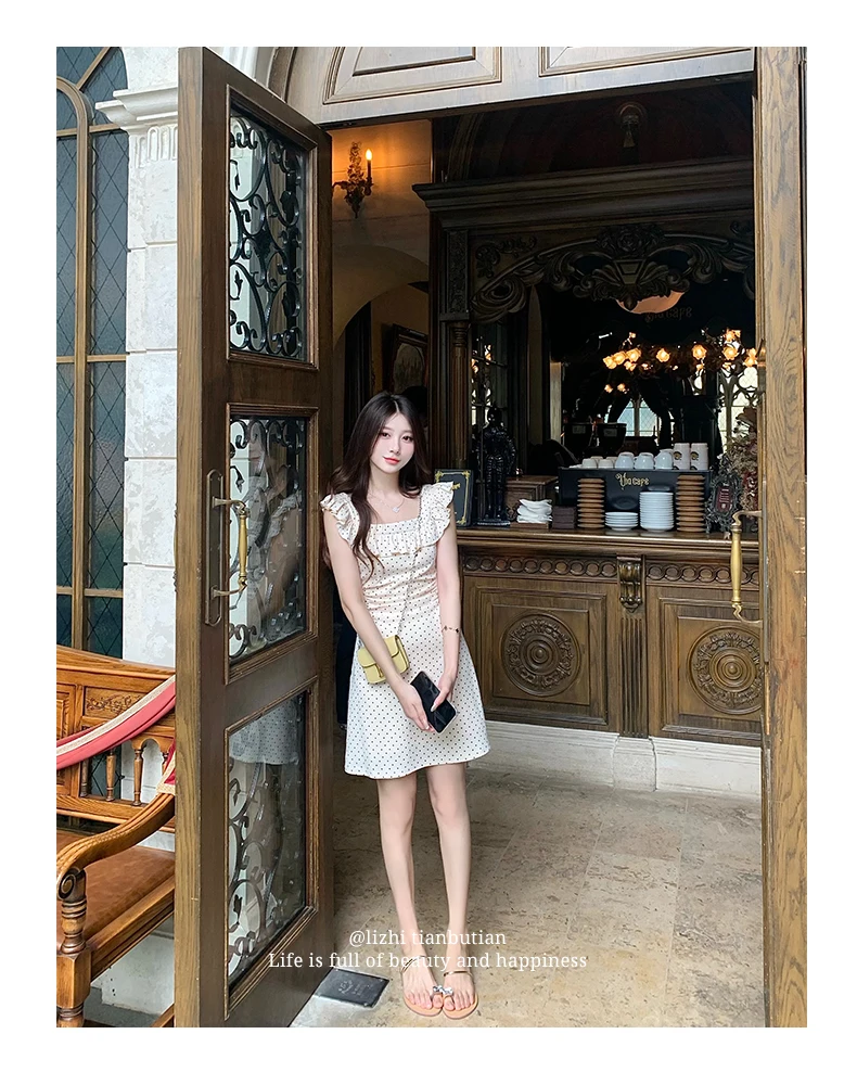 Abiti senza maniche Abito da donna Elegante donna Party Primavera Raso Scollo a barca Applique Pieghettato Vita impero Artistico H-Line Quotidiano