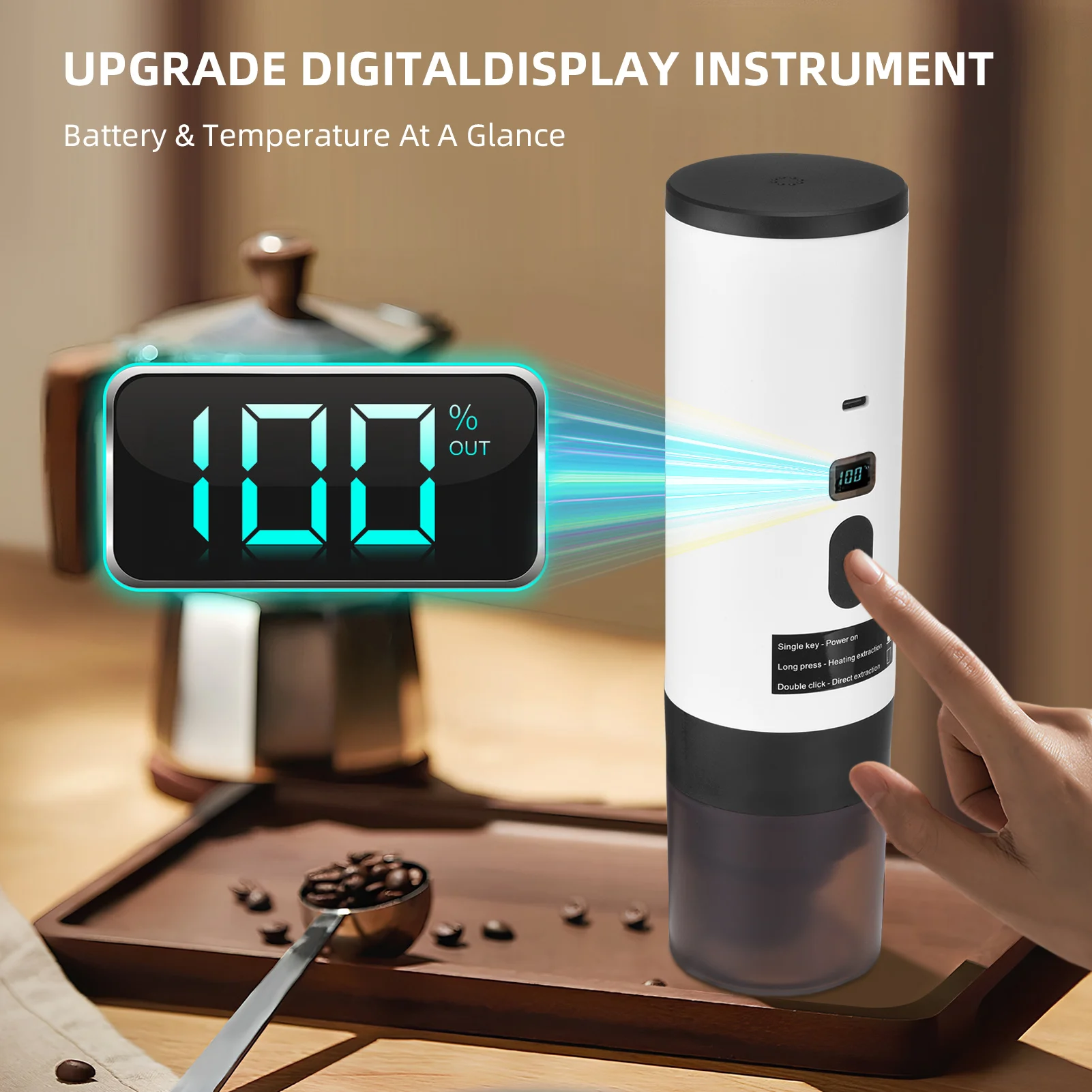 

3-In-1 Portable Coffee Machine Automatic 15Bar Wireless Heating with Digital Display Capsule Coffee Machine Coffee Maker Machine