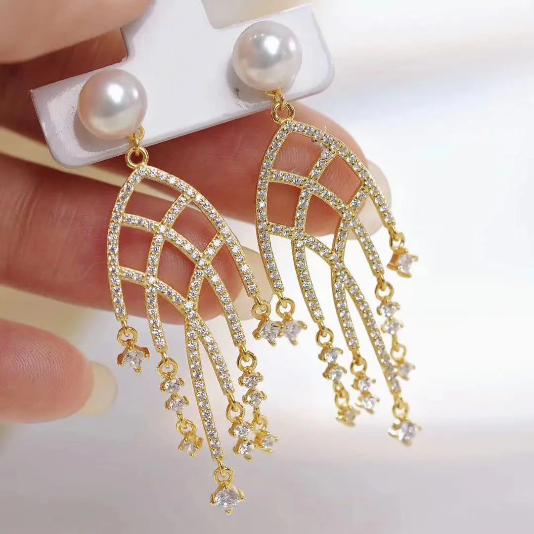 

Wholesale S925 Sterling Silver Earrings Mount Findings Settings Base Mounting Parts Accessory for 8-9mm Pearls 5 pairs/lot