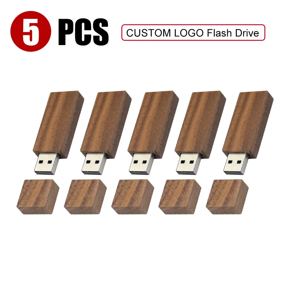 5 Pcs/Lot Maple Wood USB Flash Drives Free Logo Photography Wooden Gift Pen Drive Real Capacity Memory Stick 64GB 32G 16G U Disk