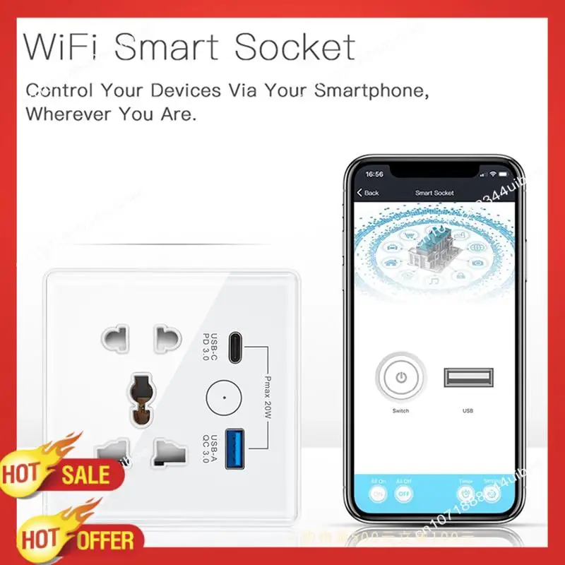 

B47C Умная розетка Tuya с Typec + USB-разъем для быстрой зарядки и дистанционной синхронизации Wi-Fi Smart Британский стандарт 86-разъем с пятью отверстиями A