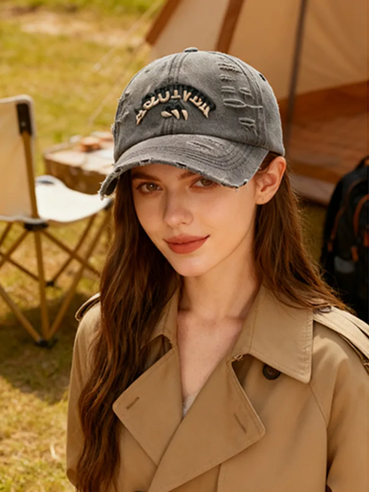 Single Pack Minimalist Casual Versatile Washed Baseball Cap with Fashion Embroidered Letters for Sun Protection