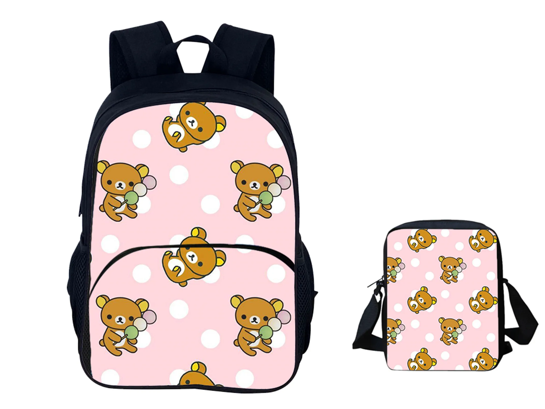 Рюкзак для начальной школы Rilakkuma, студенческая сумка для книг с передним карманом, рюкзак 2 в 1, водонепроницаемый дорожный рюкзак с боковой сумкой