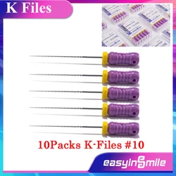 10Packs Dental Endo Hand Use Endodontic Root Canal File K-Files 25mm  #10 Stainless Steel EASYINSMILE