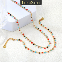 LUXUSTEEL Ethnic Style Round Shaped Colorful Pendant Bracelet Set Stainless Steel Chain Necklace Bracelet Sets Necklace Jewelry