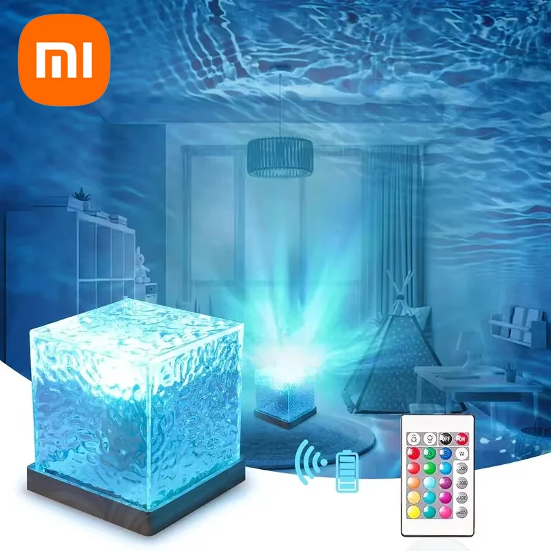 Xiaomi Dynamic Water Ripple Night Light 16 Color Projector Lamp Bedroom Ambient Light USB Remote LED Light Gaming Room Bar Decor