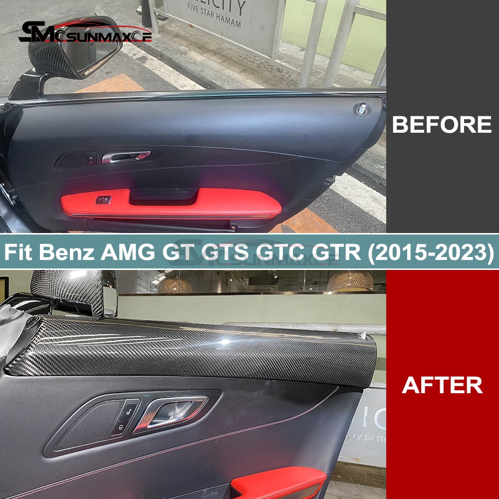 For Benz AMG GT GTS GTC GTR 2015-2023 Dry Carbon Fiber Door Frame Lock Cover Trim Car Interior Stick On Modification Accessories