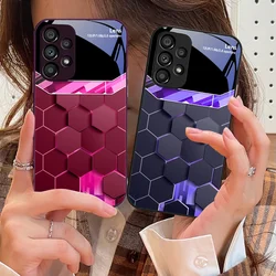 Lingge Gradient Red For Samsung Galaxy S10 4G S20 11E 30 S21 21Fe 22 S24 Pro S23 Ultra 5G S8 S9 Tempered Glass Phone Case