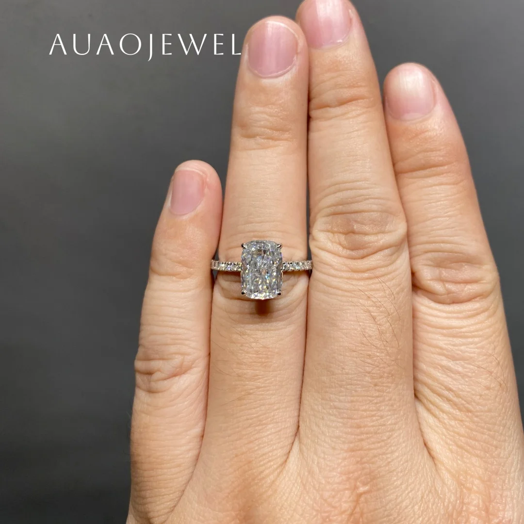 

AUAOJEWEL 3.5carat Cushion Cut Moissanite Engagement Ring With Gra Certificate 925 Silver Rings For Women 18K Real Gold Jewelry