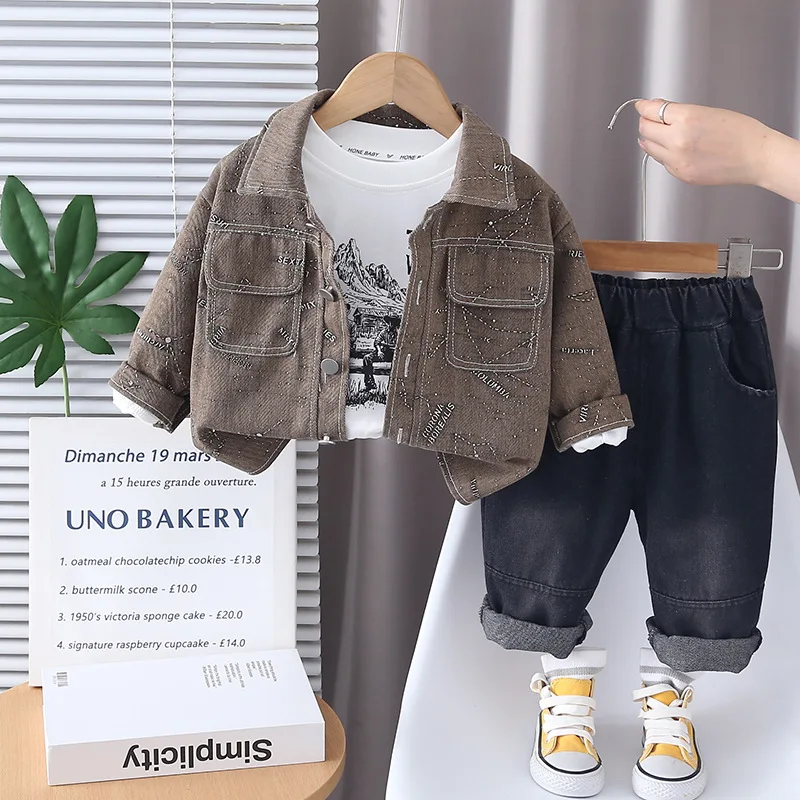 

Комплекты одежды для мальчиков, весна-осень 2025 г., детские куртки, футболки, брюки, модный костюм из 3 предметов для малышей, детские спортивные костюмы для малышей